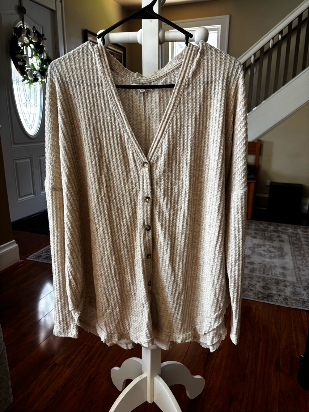 Waffle-Knit Button Front Women’s Sweater - Cream Maurice’s XL
